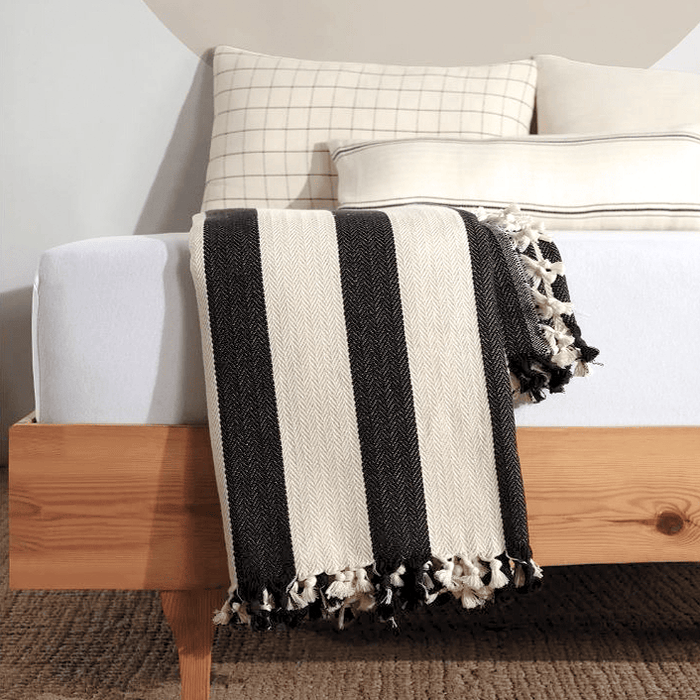 Minimalist 100% Cotton Throw Blankets & Bedspreads: Grey / Throw Size: 51x79 inch