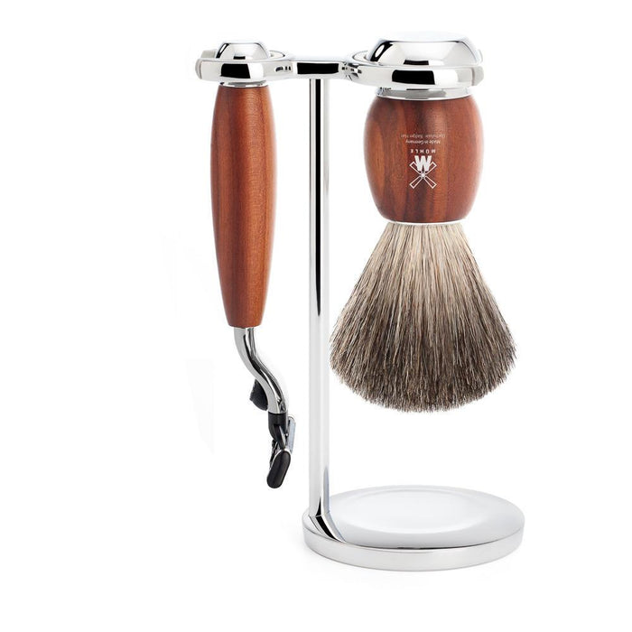MÜHLE Vivo Plumwood 3-Piece Pure Badger & Mach-3 Shaving Set