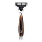 MÜHLE Vivo Brown Horn 4-Piece Black Fiber & Mach-3 Shaving Set, Razor