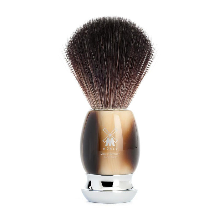 MÜHLE Vivo Brown Horn 4-Piece Black Fiber & Mach-3 Shaving Set, Shaving Brush