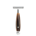 MÜHLE VIVO 4 Pc. Shaving Set, Black Fibre Brush & Safety Razor, Horn Brown