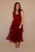 Wine Colored Midi Dress- Tulle Swiss Dot Midi Dress- BluPepper Dresses