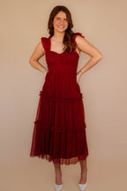 Wine Colored Midi Dress- Tulle Swiss Dot Midi Dress- BluPepper Dresses