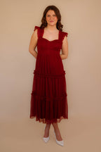 Wine Colored Midi Dress- Tulle Swiss Dot Midi Dress- BluPepper Dresses