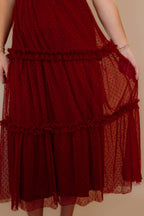 Wine Colored Midi Dress- Tulle Swiss Dot Midi Dress- BluPepper Dresses