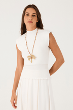 Natural And Gold Coqueiro Straw Beads Necklace_2