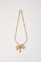 Natural And Gold Coqueiro Straw Beads Necklace_7