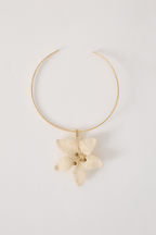 Natural And Gold Hibiscus Straw Open Necklace_6