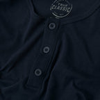 Navy Classic Long Sleeve Henley with round neckline and three-button placket.