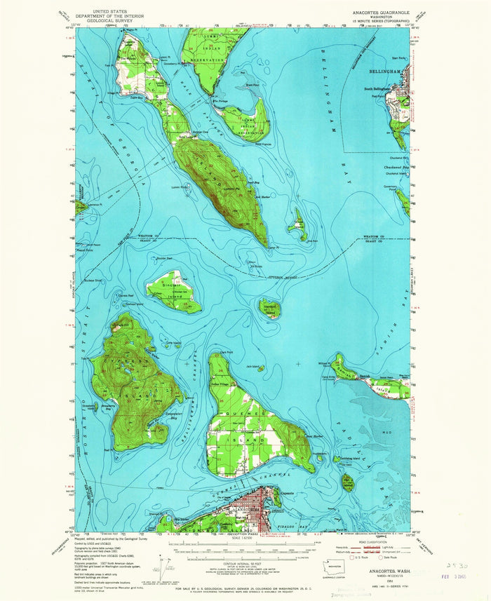 Old Map of Anacortes, Washington by USGS, 1951 – Fidalgo Island, Guemes Island & Rosario Strait