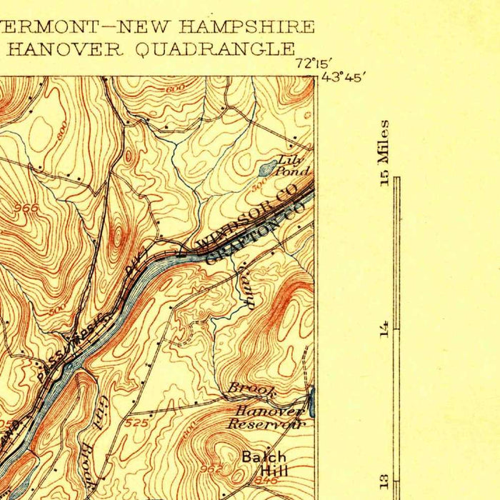 Old Map of Hanover, New Hampshire by USGS, 1908 – Dartmouth College, Quechee & Connecticut River