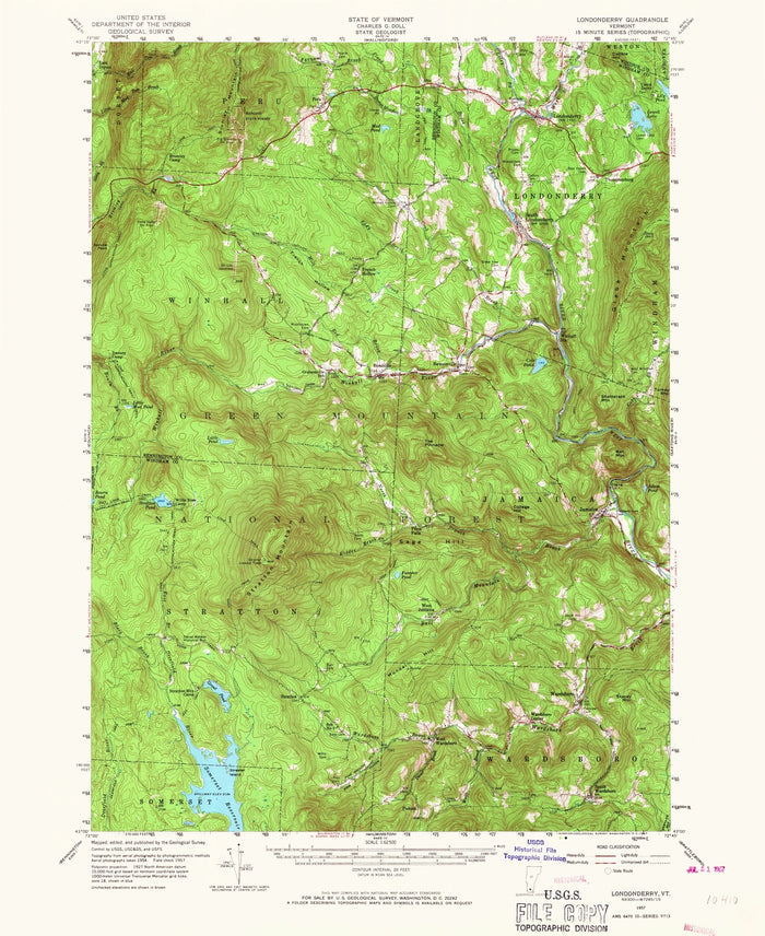 Old Map of Stratton, Vermont by USGS, 1957 – Londonderry, Jamaica & Green Mountains