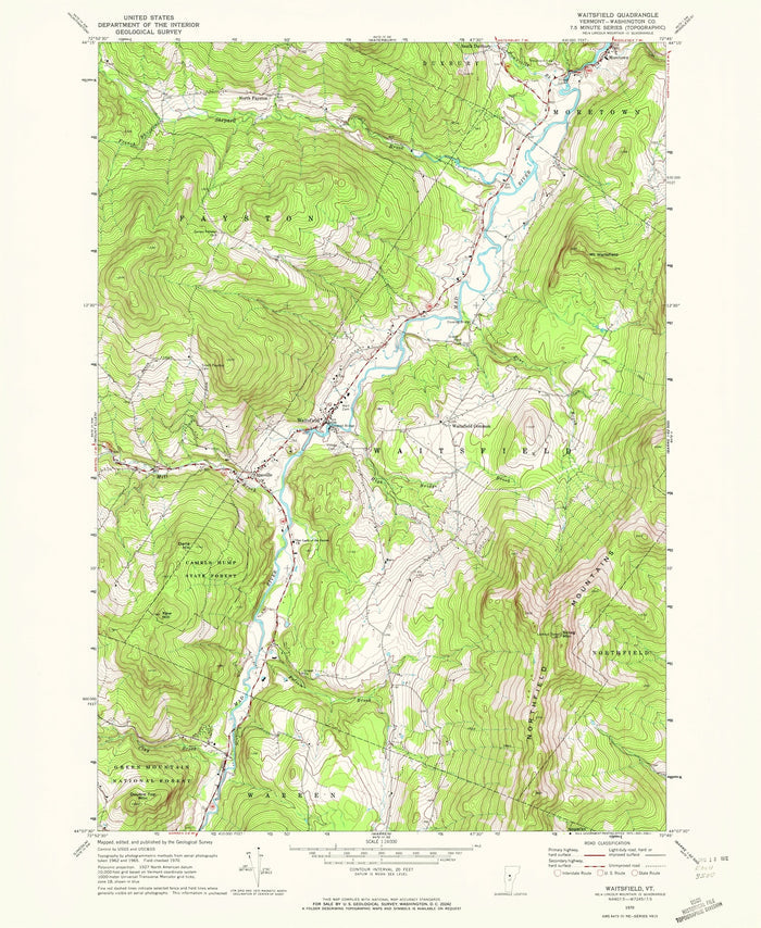 Old Map of Waitsfield, Vermont by USGS, 1970 – Mad River, East Waitsfield & Long Trail