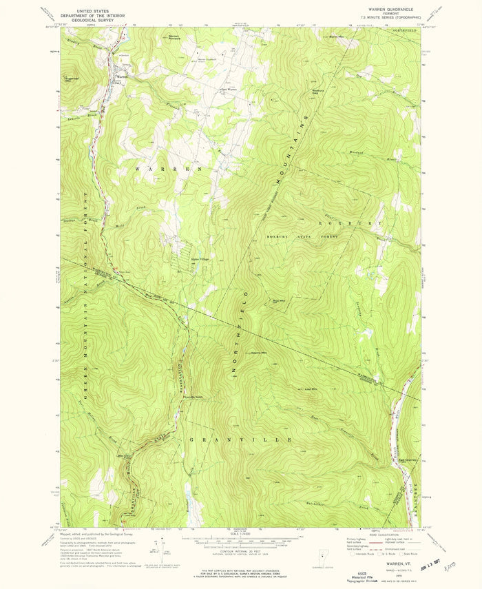 Old Map of Warren, Vermont by USGS, 1970 – Sugarbush Ski Area & Mad River