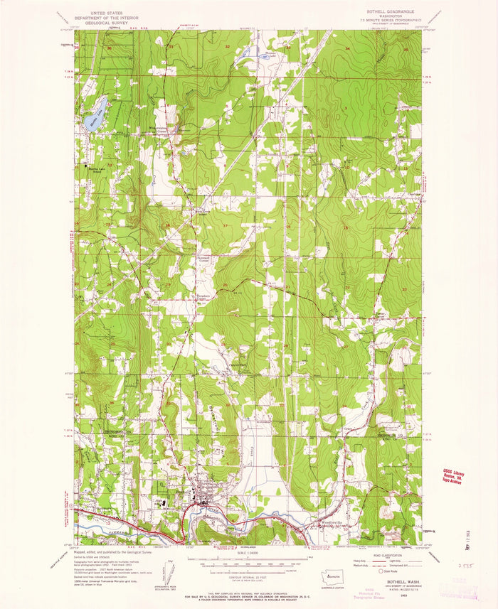 Old Map of Woodinville, Washington by USGS, 1953 – Bothell, Sammamish River & Lake Washington