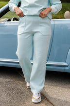 Baby Blue Striped Lounge Set- Women's Straight Leg Lounge Pants- Women's Matching Stripe Lounge Set