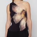 One Shoulder Pleated Floral Top
