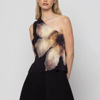One Shoulder Pleated Floral Top