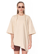 Women's Oversized Asymmetrical Beige T-Shirt full front view