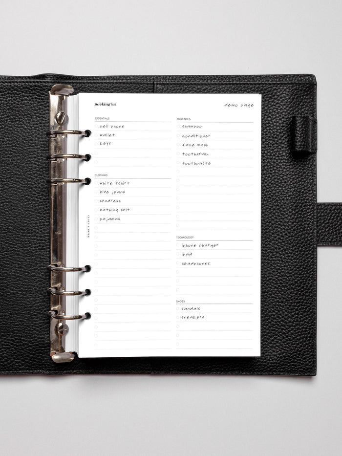 Insert in use inside a black leather planner.