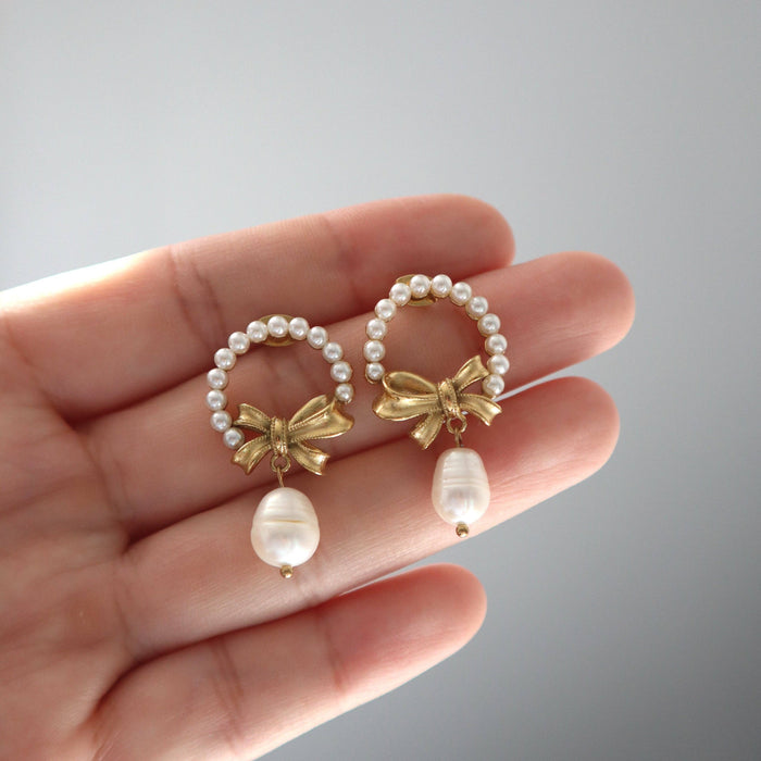 Pearl Halo Bow Earrings