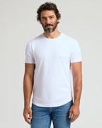Man wearing Pima Cotton Blend Curved Hem Crew T-shirt.
