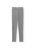 Gråmelerede uld leggings fladt udlagt, tætsiddende ben og elastisk linning.