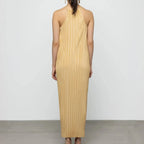 Pleated Halter Maxi Dress in Yellow