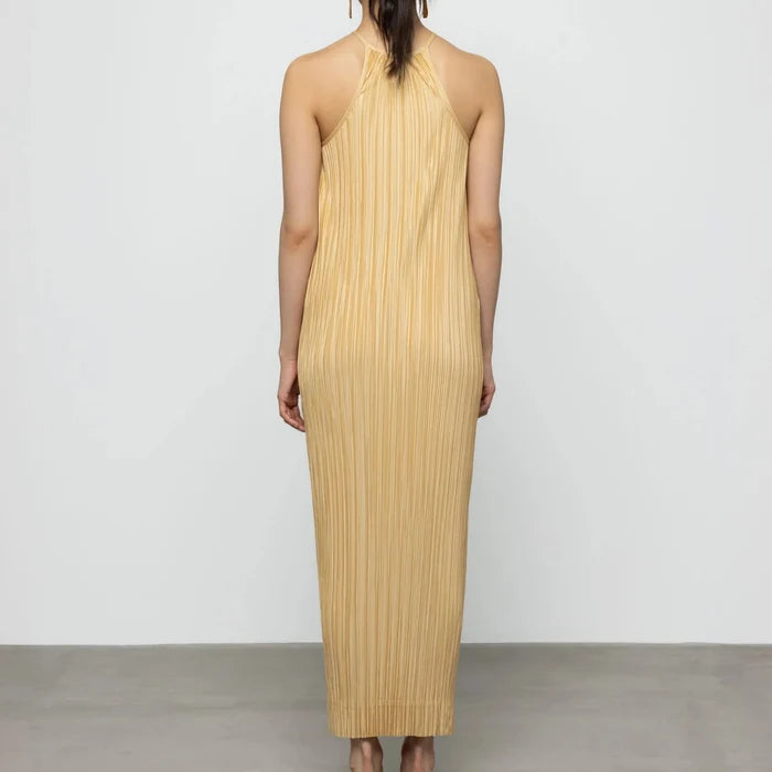 Pleated Halter Maxi Dress in Yellow