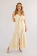 Butter Yellow Ruffle Maxi Dress- Women's Pale Yellow Cocktail Dress- Wedding Guest Dresses