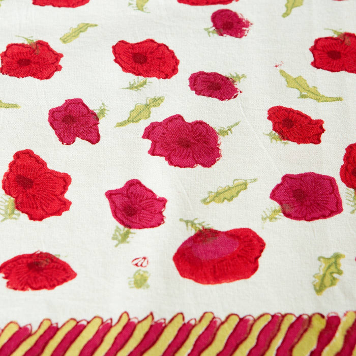 Poppies Red & Green | French Tablecloths: 59" x 59"