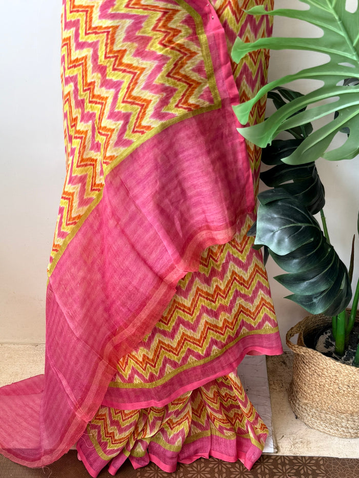 Printed silk Linen saree