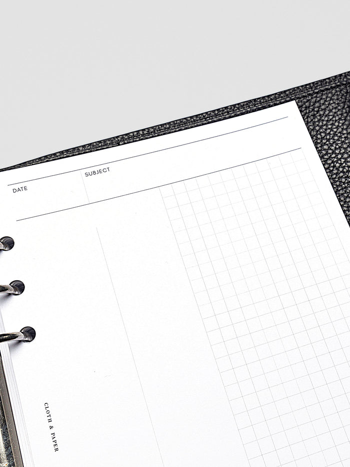 A5 planner insert with structured grid pages designed for mapping tasks and notes.