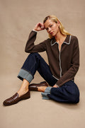 RAYLEEN SWEATER - BROWN IVORY BLANKET STITCH