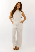 White Ribbed Lounge Pants- Neutral Matching Lounge Set- Women's Ribbed Casual Set