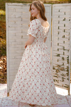 Cream Floral Smocked Maxi Dress with Pockets – Romantic Cottage Dress