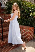 Blue Cotton Maxi Dress with Lace Straps – Romantic Sleeveless Dress- In Loom Maxi Dress