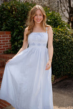 Blue Cotton Maxi Dress with Lace Straps – Romantic Sleeveless Dress- In Loom Maxi Dress