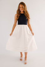 Navy & White Colorblock Midi Dress – Sleeveless Classic Summer Dress- Navy Knitted Midi Dress