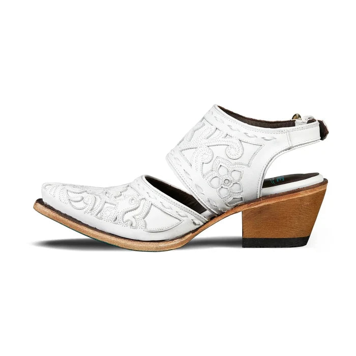 White leather mule sandal with cutout details