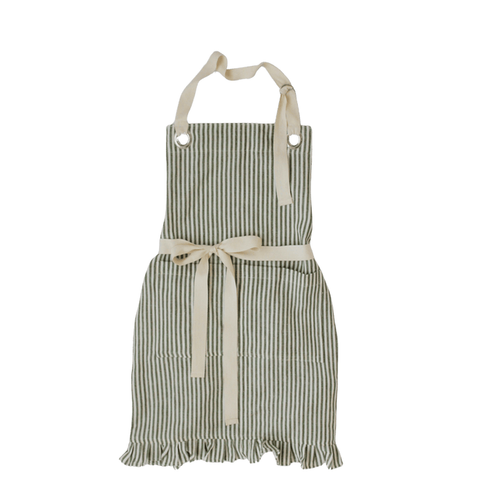 Ruffle Pin Stripe Apron: Green