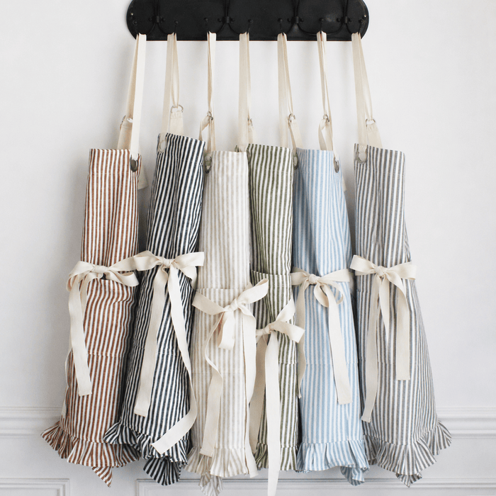 Ruffle Pin Stripe Apron: Green