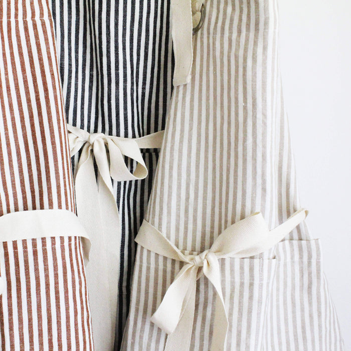 Ruffle Pin Stripe Apron: Rust