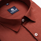 Rustic Red Softweave Cotton Tencel Textured Shirt For Men - Punekar Cotton