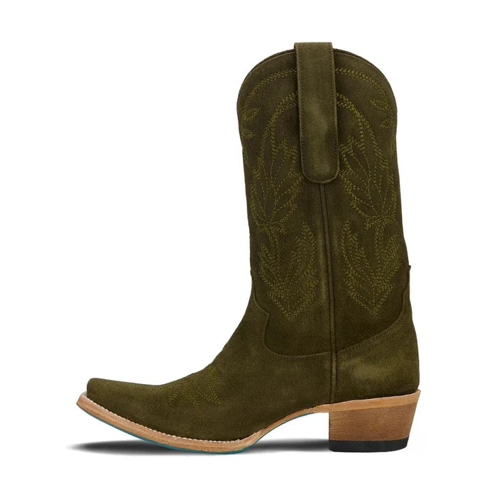 Olive suede cowboy boot