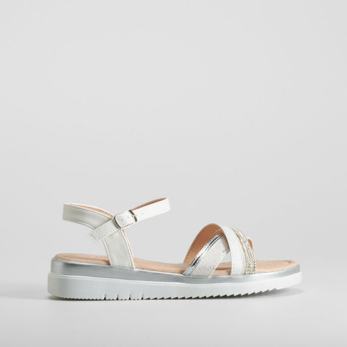 Sandalia de tiras brillo juvenil blanca OH GIRL