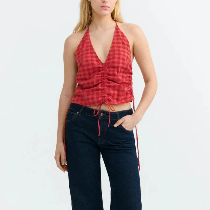 Seersucker Hiba Top in Red