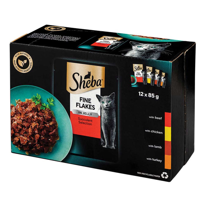 Sheba Fine Flakes Wet Cat Food Pouches Succulent Selection In Jelly 12 X 85g