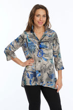 blue abstract wire collar blouse