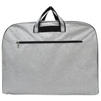 silver glitter garment bag, NGIL garment bag, dance garment bag, cheer garment bag, travel garment bag, competition garment bag, dancewear storage bag, wrinkle-free travel bag, glitter travel bag, dancer travel bag, cheerleader travel bag, monogram garment bag, foldable garment bag, lightweight dance bag, dance competition bag, glitter cheer bag, garment bag with hook, glitter clothing bag, sparkly garment bag, stylish travel bag, costume storage bag, dance outfit bag, cheer uniform bag